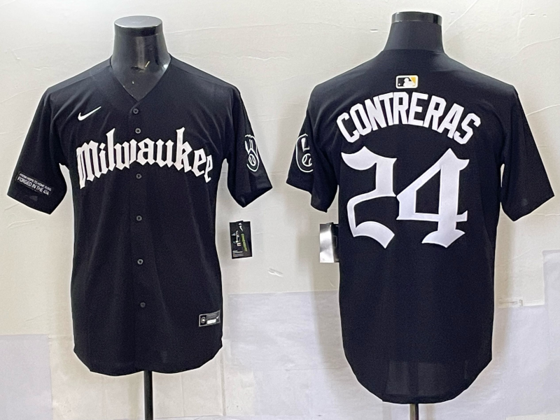 Men Milwaukee Brewers #24 Contreras black Nike MLB 2025 Jersey 003